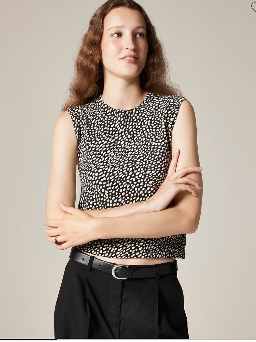 J.Crew Featherweight cashmere cropped sweater shell in spot print